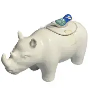 Opalhouse Stoneware White Rhino And Little Blue Bird Cookie Jar NEW