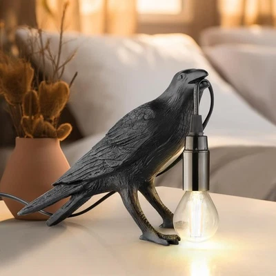 Crow Lamp, Raven Table Lamp with Bulb, Bird Halloween Decor Black