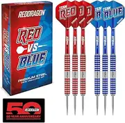 RED DRAGON Team Red v Team Blue Professional Steel Darts Set with Flights and Shafts (Stems)