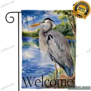 Blue Heron Garden Flag 12x18 Inch Coastal Ocean Seabird Outdoor Yard Decor