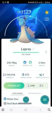 Lapras ( Wearing Blanche Accessory - Mystic Themed ) Pokemon Trade Go