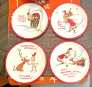 GRINCH Pottery Barn Plate Dr. Seuss Disney holiday Christmas party gift * SET 4