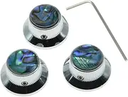 KAISH Set of 3 Set Screw Abalone Top Chrome Guitar Bass Knobs Strat Metal Knobs for 6mm Shaft Pots