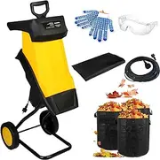 Electric Leaf Mulcher Compost Shredder, 2500w Silent Wood Chipper, Garden Shredder Leaf Crusher with Wheels, Goggles, Storage Bag, 4500rpm Chippers, 40cm Funnel Diameter, for Yard Cleanup, Compos