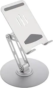 Phone Tablet Stand Adjustable Desktop Smartphones Holder Cell Phone Bracket Aluminum Alloy 360 Rotating Foldable Non Slip Base for Kitchen Home