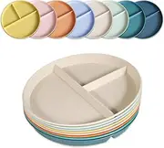 MEZOKUCEL 8 Pcs Divided Dinner Plates Reusable Round Plastic Divided 9Inch 3 Compartment Dinner Plates Assorted Colors Dinnerware Sets Microwave & Dishwasher Safe