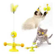 Catzon Springs Interactive Cat Toy with Feather Stick Suction Cup-Yellow
