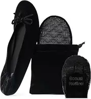 [Silky Toes] Women’s Velvet Foldable Ballet Flats Slip On Travel Purse Shoes with Carrying Pouch