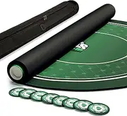 EVTHSU Poker Table Top Mat 70" X 35"，Portable Texas Hold'em Casino Table Topper for 8-10 Players, Rubber Game Mat with Carrying Bag，8 Coasters，8 Hand Ranking Cards