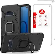 for Samsung Galaxy S10e Case with [2 Pack] Tempered Glass Screen Protector, Galaxy S10e Heavy Duty Armor [Military-Grade] Protective，with Magnetic Kickstand Car Mount Holder Phone Case Black