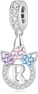 [TOMXUN] Letter Charms for Charms Bracelet: 925 Sterling Silver Unicorn Initial Dangle Charms for Bracelets and Necklaces with Cubic Zirconia, Alphabet Charm Unicorn Gifts For Girls Women.