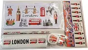 London Pencil Case with Pencil, Sharpener, Ruler & Union Jack Eraser - Red Bus Telephone Box Tower Bridge Big Ben - UJ British School Kit, Multi Color, 32 x 20 cm, Pencil case