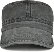 [Generic] Washed Cotton Military Caps Cadet Army Caps Unique Design Vintage Flat Top Cap Black