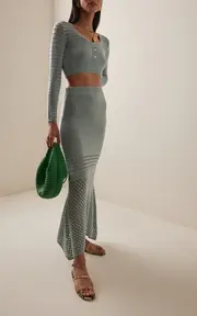 [Matthew Bruch] Striped Mesh Handkerchief Midi Skirt