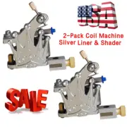 2-PACK Tattoo Coil Machine Shader Liner Cast Iron 10 Wrap Coils Silver Crown