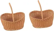 Parliky 2pcs Imitation Rattan Storage Basket Woven Picnic Basket with Sturdy Handles for Outdoor Use Multi Purpose Fruit and Bread Container for Camping and Household Storage