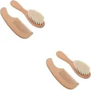 Beatifufu 2 Sets Hair Brush Comb Set Wood Hair Comb for Newborns Gentle Scalp Brush for Babies Birthdays