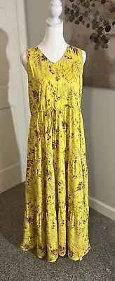 NWT C. Wonder Christian Siriano Yellow Floral Sleeveless Tiered Dress Large