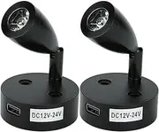 2 Pack 12V LED Reading Light RV Bedside Reading Lamp with USB Charger Touch Switch for Boat Caravan Camper Van Travel Trailer Truck Cars Interior Lighting