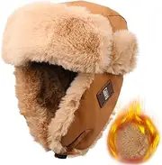 [PRESTIGE VOYAGER] Trapper Warm Hat Winter Skiing Cap Women Men Windproof Brown, Brown, One Size