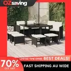 Garden Dining Set 9 Piece Cushions Black Cream White Outdoor Rattan 5507