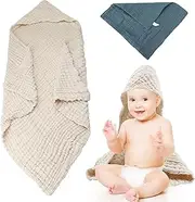 DAWRIS Hooded Baby Towels,Large Size Baby Bath Towel,Upgrade High Density 100% Muslin Cotton Baby Towels, Ultra Soft, Highly Absorbent, for Infants, Toddlers, Essential for Newborn Care, 32” x 32”