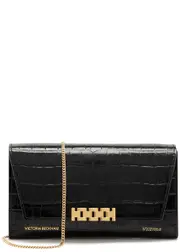 Victoria Beckham Crocodile-effect Leather Wallet-on-chain - Black ONE SIZE