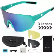 WEST BIKING 3 Lenses Polarized Sports Glasses Sunglasses Cycling Goggles Blue