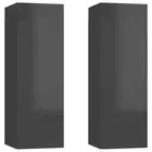 2pcs High Gloss Wall Cabinets Wooden TV Storage Unit Shelf Rack Cupboards Grey
