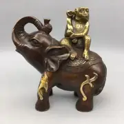 3.1lb Ancient Chinese Handcrafted Brass Exquisite Elephant and monkey statues