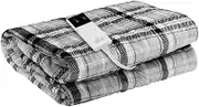 Giselle Bedding 160 x 130cm Electric Throw Blanket, Flannel Heated Throws Blankets Heating Rug Washable Rugs for Sofa Lounge Living Room Bedroom, 9 Heat Settings Timer Control Grey White Checkered