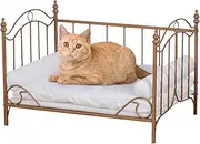 Dog Bed Couch, Cat Bed, Metal Frame Pet Sofa, Pet Sleeping Beds with Washable Cover, Min-Medium Dog Sofa for Pet Rest (Gold)