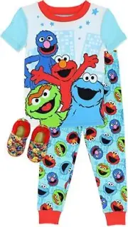 Sesame Street Elmo Toddler 2pc Pajama Set with Slippers Size 2T 3T 4T 5T