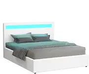 ALFORDSON LED Bed Frame King Size with Gas Lift Storage Base, Mattress Topper Platform Foudation with RGB Headboard Boucle Uphostery, Max 350kg, Lahela Boucle White