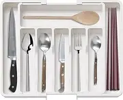 Youngly Drawer Organizer with Dividers Expandable Utensil Tray (White)