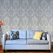 Gray silver gold Metallic crashed foil textured victorian damask Wallpaper rolls