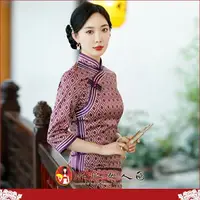 在飛比找樂天市場購物網優惠-M-5XL加大 印花七分袖長旗袍 復古中國風經典改良式時尚修