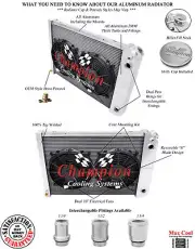 3 Row MN Champion Radiator,10" Fans,1 1/2",1 3/4"-1973-1974 Chevy Nova LS Swap
