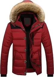 [DGHM-JLMY] Men's Cotton-Padded Jacket Coat Fur Collar Detachable Hooded Outerwear Casual Sherpa Fleece Lined Puffer Jackets