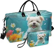 [ZRYSMY] Duffel Bag for Traveling, Dog Underwater Flowers Travel Bag Gym Bag, with Multiple Interior Pockets Shoulder Weekender Bag for Women Men with Toiletry Bag 20.5L x 1.9W x 13.8H, Multi-Colored