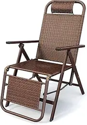 Rattan Folding Zero Gravity Chair for 500lbs, Indoor Outdoor Adjustable Recliner with Steel Frame and Widened Armrest, Heavy Duty Lounge Chair for Courtyard, Balcony, Office FANDIAO