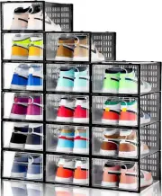 15 Pack Shoe Storage Boxes, Clear Plastic Stackable Shoe Organizer for Closet, S