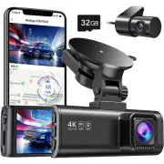REDTIGER Dash Cam Front Rear,4K/2.5K Full HD Dash Camera for Cars,Free 32GB Card