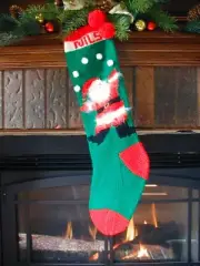 Hand Knit Christmas Stocking ~Santa Juggling Snow Balls~will personalize