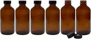 8-Ounce Amber Glass Bottles (6-Pack); Boston Round Bottles w/Polycone Phenolic Caps