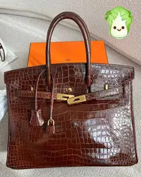 在飛比找Yahoo!奇摩拍賣優惠-Hermes birkin 35 焦糖色倒V鱷魚皮金扣柏金包