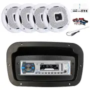 Pyle Marine Radio,Spa Bezel,Adapter,Antenna,Amp,Kit, 4x 6.5" 450W White Speaker