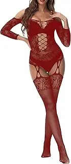 [XIUSEMY] Women Full Body Fishnet Bodysuits Sexy Babydoll One Piece Body Top Stockings Lingerie Set Mesh Tights Nightwear