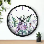 Purple Floral Orchid Watercolor Clock Wall Decor
