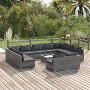 12 Piece Garden Lounge Set with Cushions Grey Poly Rattan Patio Bar Sets